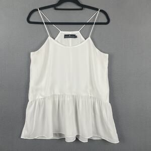 Pomander Place Tank Top Womens Medium White Ruffle Peplum Sleeveless Blouse Chic